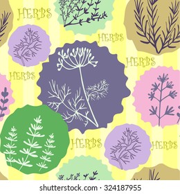 Seamless vintage pattern with ink hand drawn  herbs and plants sketch 