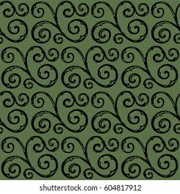 Seamless vintage pattern. Kale and black color. Vector illustration