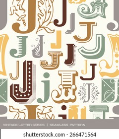 Seamless vintage pattern of the letter J in retro colors