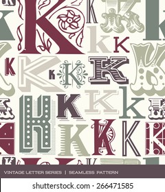 Seamless vintage pattern of the letter K in retro colors