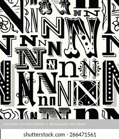 Seamless vintage pattern of the letter N