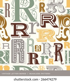 Seamless vintage pattern of the letter in R retro colors