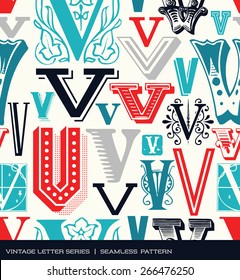 Seamless vintage pattern of the letter V  in retro colors