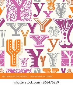 Seamless vintage pattern of the letter Y in retro colors