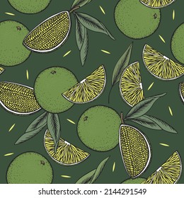 Seamless vintage pattern with lime slices. 