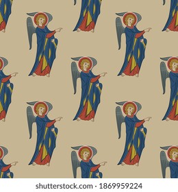 Seamless vintage pattern with medieval Catholic angels.