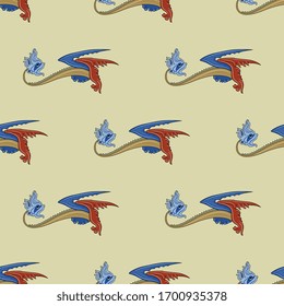Seamless vintage pattern with medieval dragons. Illuminated manuscript style.