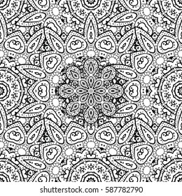 Seamless vintage pattern on background with white elements. Christmas, snowflake, new year 2018.
