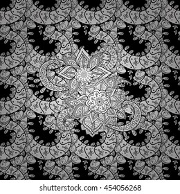 Seamless vintage pattern on black background with white elements.