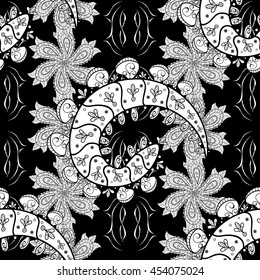 Seamless vintage pattern on black background with white elements.