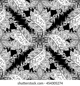 Seamless vintage pattern on black background with white elements.