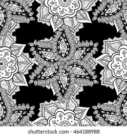 Seamless vintage pattern on black background with white elements.