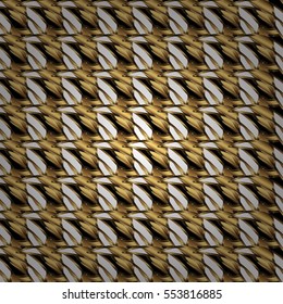 Seamless vintage pattern on black background with golden elements. Radial gradient shape.