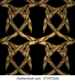 Seamless vintage pattern on black background with golden elements.
