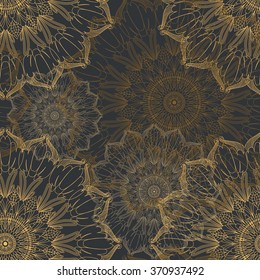 Seamless vintage  pattern on a blue background. Mandala. Arabic, Islam, Indian, Turkish motifs. Can be used as a background for the site and design of the fabric. Vector. 
