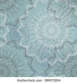 Seamless vintage pattern on a blue background Mandala. Arabic, Islam, Indian, Turkish motifs. Can be used as a background for the site and design of the fabric. Vector. 