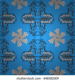 Seamless vintage pattern on blue background with white elements and shadows.