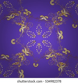 Seamless vintage pattern on blue background with golden elements.