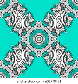 Seamless vintage pattern on blue background with white elements. Christmas, snowflake, new year 2019.