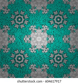 Seamless vintage pattern on blue background with whiteen elements. Christmas, snowflake, new year. White seamless pattern on blue background with white elements.