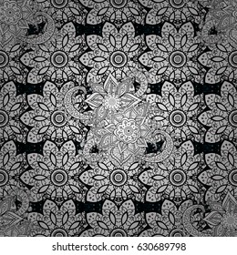 Seamless vintage pattern on blue background with white elements. Christmas, snowflake, new year 2018.