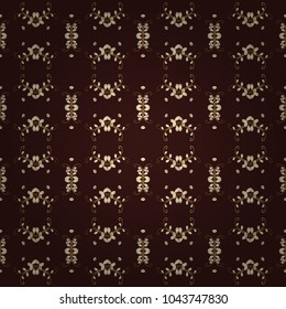 Seamless vintage pattern on brown, white and yellow colors with golden elements. Christmas, snowflake, new year. Golden seamless pattern on brown, white and yellow colors with golden elements.