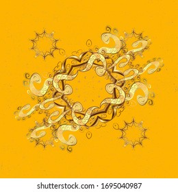 Patrón vintage sin inconvenientes en colores marrones y amarillos con elementos dorados. Navidad, copo de nieve, año nuevo 2022.