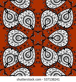 Seamless vintage pattern on brown background with white doodles elements.