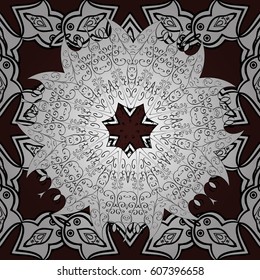 Seamless vintage pattern on brown background with white elements. Christmas, snowflake, new year. White seamless pattern on brown background with white elements.