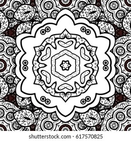 Seamless vintage pattern on brown background with white elements. Christmas, snowflake, new year 2018.