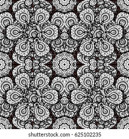 Seamless vintage pattern on brown background with white elements. Christmas, snowflake, new year 2018.