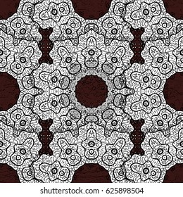 Seamless vintage pattern on brown background with white elements. Christmas, snowflake, new year 2018.