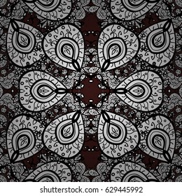 Seamless vintage pattern on brown background with white elements. Christmas, snowflake, new year 2018.