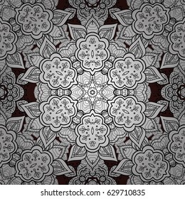 Seamless vintage pattern on brown background with white elements. Christmas, snowflake, new year 2018.