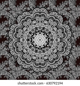 Seamless vintage pattern on brown background with white elements. Christmas, snowflake, new year 2018.