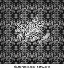 Seamless vintage pattern on brown background with whiteen elements. Christmas, snowflake, new year. White seamless pattern on brown background with white elements.