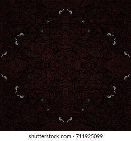 Seamless vintage pattern on brown background with whiteen elements. Christmas, snowflake, new year. White seamless pattern on brown background with white elements.