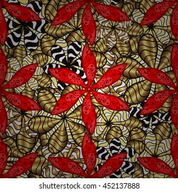 Seamless vintage pattern on colorful doodles background.