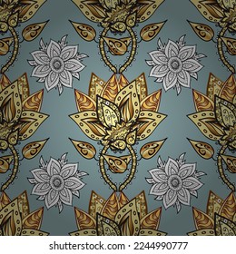 seamless vintage pattern on colors with golden elements. Christmas, snowflake, new year. Golden seamless pattern on colors with golden elements.