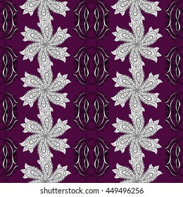 Seamless vintage pattern on dark pink background with white elements.