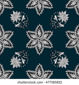 Seamless vintage pattern on dark blue background with white elements.