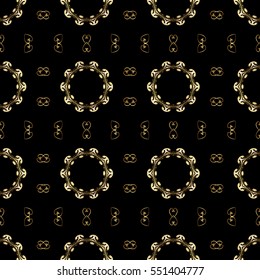 Seamless vintage pattern on dark blue background with golden elements. Christmas, snowflake, new year.