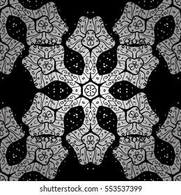Seamless vintage pattern on dark blue background with white elements. Christmas, snowflake, new year. Radial gradient shape.