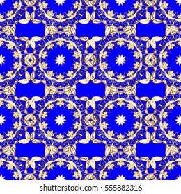 Seamless vintage pattern on dark blue background with golden elements. Christmas, snowflake, new year. vector illustration texture.