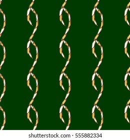 Seamless vintage pattern on dark green background with golden elements. vector illustration texture.
