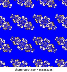 Seamless vintage pattern on dark blue background with golden elements. Christmas, snowflake, new year. vector illustration texture.