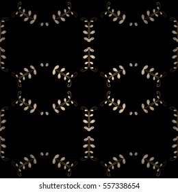 Seamless vintage pattern on dark blue background with golden elements. Christmas, snowflake, new year. Radial gradient shape.