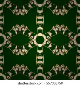 Seamless vintage pattern on dark blue background with golden elements. Christmas, snowflake, new year. Radial gradient shape.