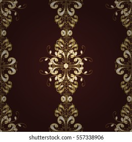 Seamless vintage pattern on dark blue background with golden elements. Christmas, snowflake, new year. Radial gradient shape.
