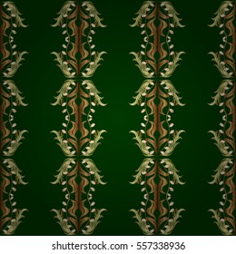 Seamless vintage pattern on dark blue background with golden elements. Christmas, snowflake, new year. Radial gradient shape.